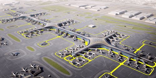 Visualisation of concourses with tracks highlighted for ground service vehicles