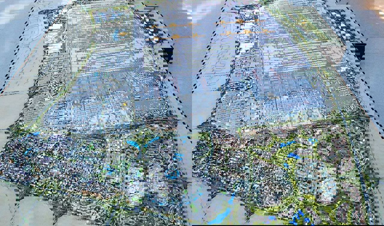 Aerial view of the master-plan model of DWC airport