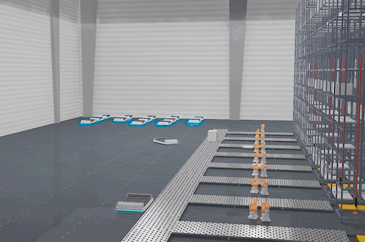 Visualizaton of an automated guided vehicle approaching the sorting system to screen and deliver bags directly to aircraft.